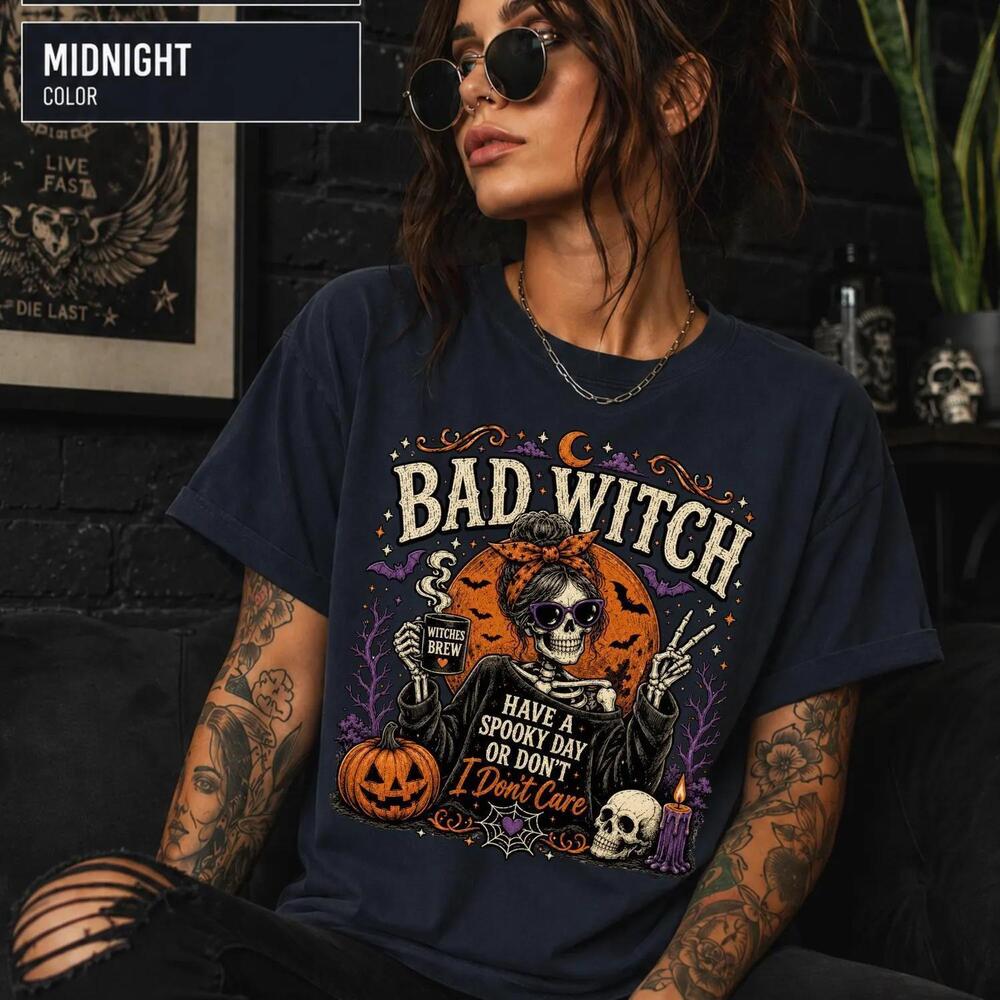 Bad Witch Halloween Shirt, Skeleton Graphic Tee,
